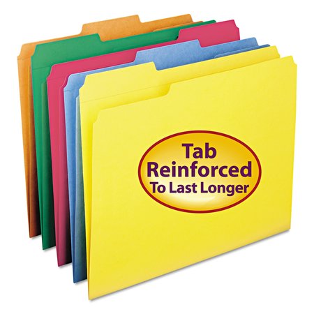 Smead Pressboard Folder, 1/3-Cut Tab, Yellow, PK100, Tab Position: Assorted 12934